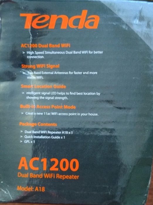 Дводіапазонний підсилювач Wi-Fi Tenda A18 AC1200 (Репітер)