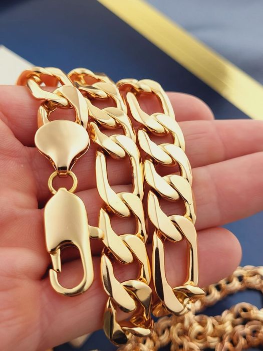 Złoty Pozłacany łańcuszek męski pancerka 10 mm Gwarancja