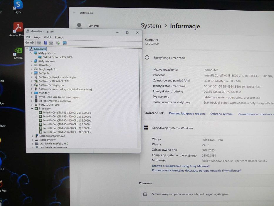 Komputer stacjonarny Lenovo M920T i5 32GB 512 SSD + 1TB RTX 3050 GW FV