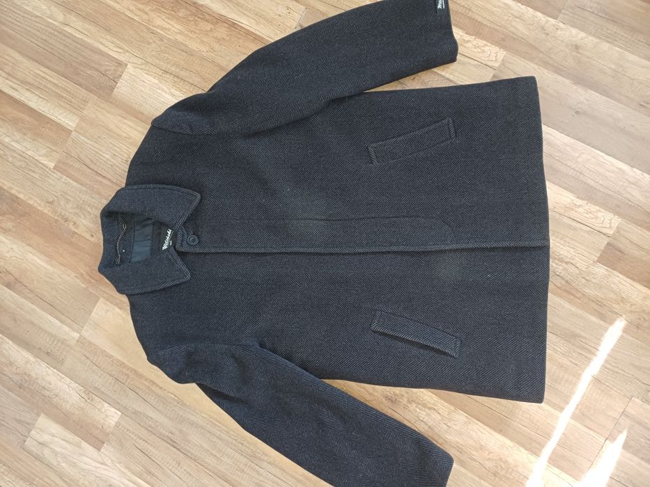 Płaszcz czarny męski wełna kaszmir XL wiliński jodełka