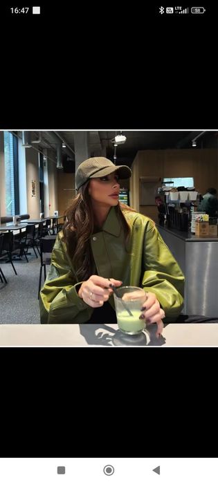 Hit kurtka over retro oliwka  khaki bomber Eco skóra ramoneska