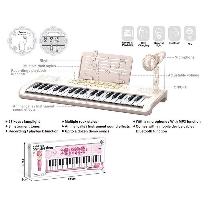 Синтезатор дитячий з блютузом, на акумуляторі, піаніно дитяче
