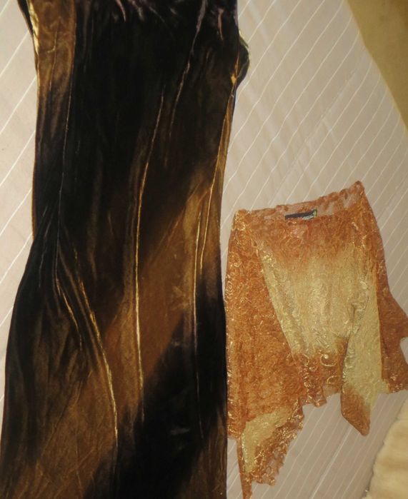 Vestido Veludo castanho degradé até ao dourado - Modelo Único, Tam. M