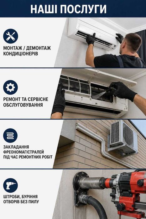 Монтаж, демонтаж, чистка, заправка фреоном, ремонт кондиціонерів Вінниця та Вінницька область.