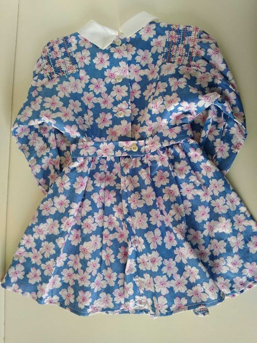 5-6 лет летнее нарядное платье голубое в розовых цветах хлопок СССР