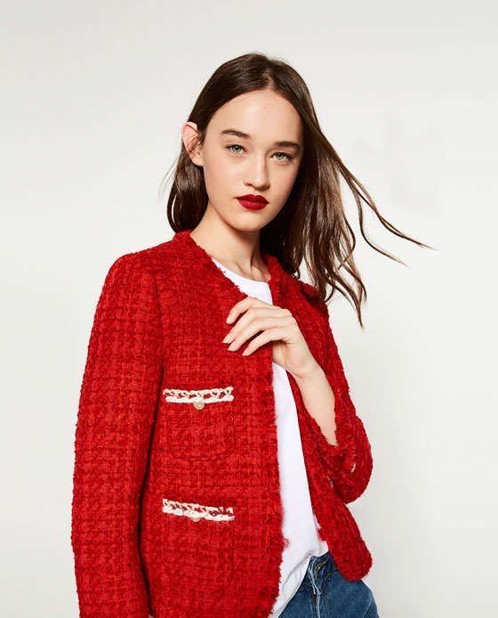Твідовий піджак червоного кольору Zara розмір М