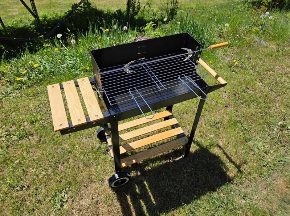 NOWY Grill Ogrodowy Węglowy Duży 5w1 Rożen Ruszt Półki Kółka Grill na Taras Działkę Ogród + WYSYŁKA 24H