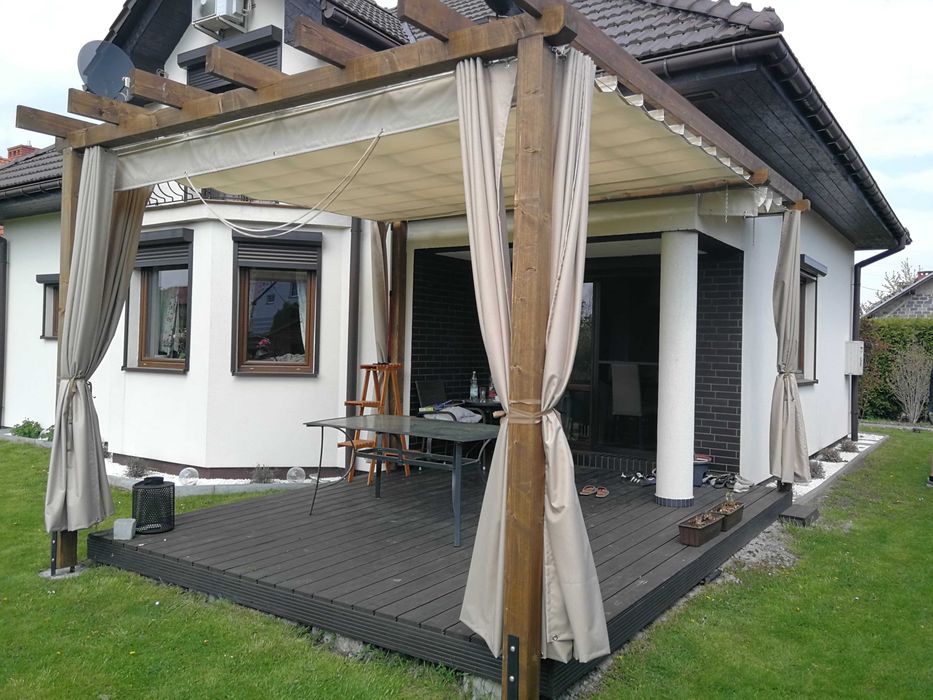 Zadaszenie materiałowe, roleta rzymska, pergola, żagiel, zasłony