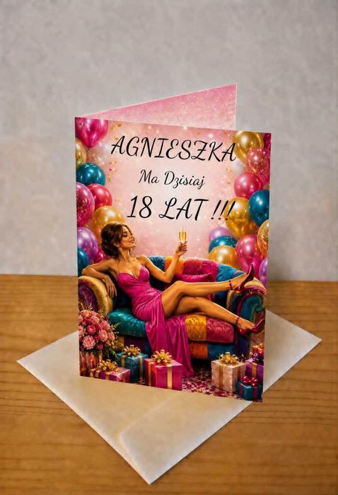 Kartka Urodzinowa Personalizowana - Dziewczyna na Sofie