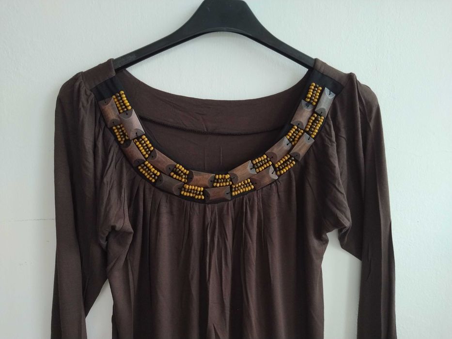 Túnica /  Camisola castanha estilo étnico - Tamanho L