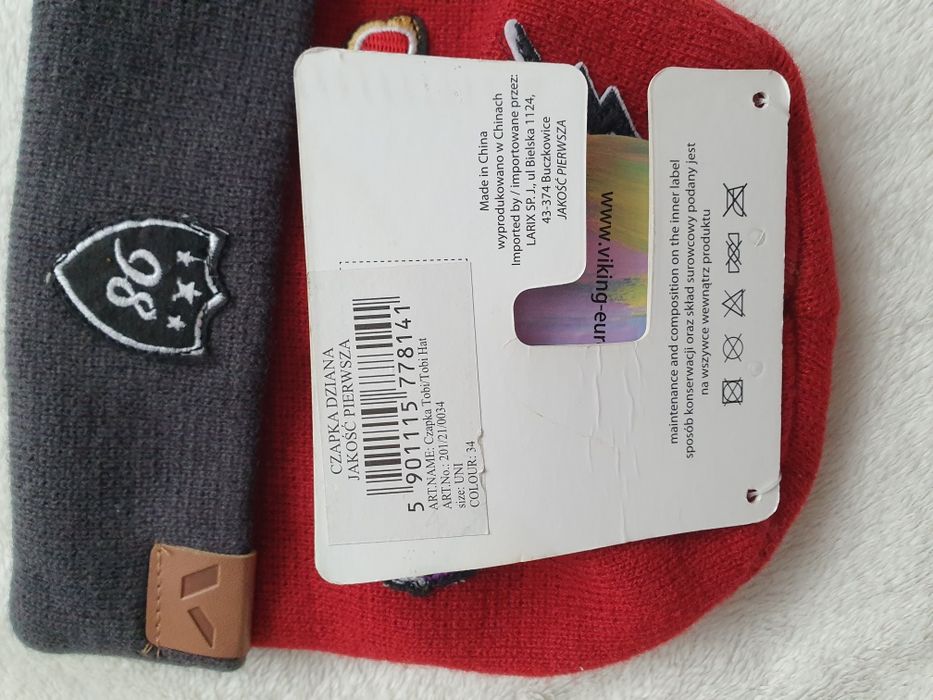 czapka zimowa viking dziecięca na zimę ciepła czerwona szara grafitowa