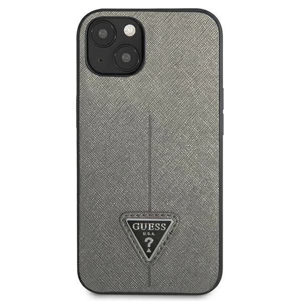 Etui Guess Saffiano Triangle Logo na iPhone 13 mini - srebrne