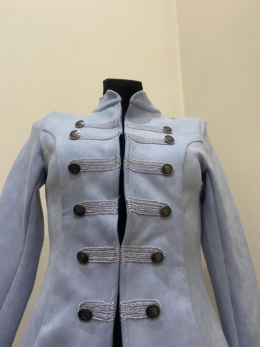 Marynarka żakiet zamsz baby blue niebieski guziki S, M, L