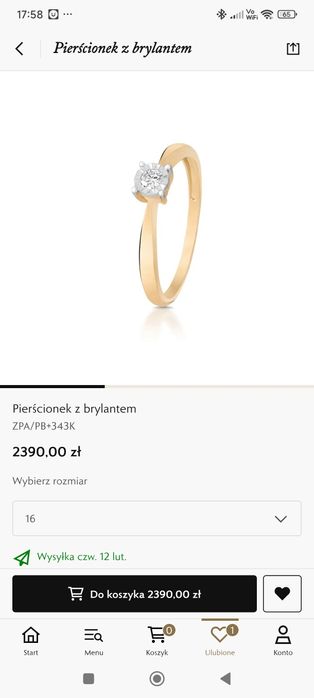 Pierścionek zaręczynowy z brylantem 585