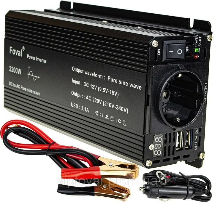 Інвертор із Чистим Синусом 12V-220 "FOVAL 2200W перетворювач для котлі