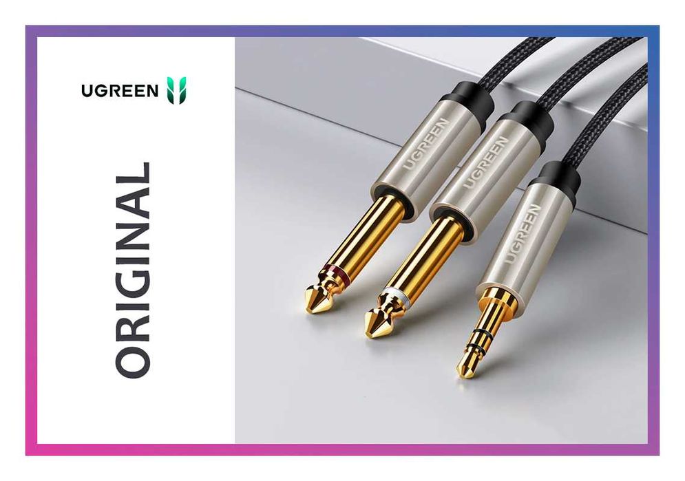 Аудіо кабель Jack 3.5 TRS на 2 Jack 6.35 mm TS аудио Hi-Fi UGREEN 1-2м