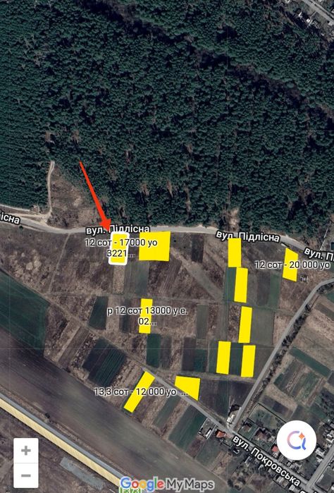 Ділянка, 12 соток з призначенням будівництво, біля лісу.