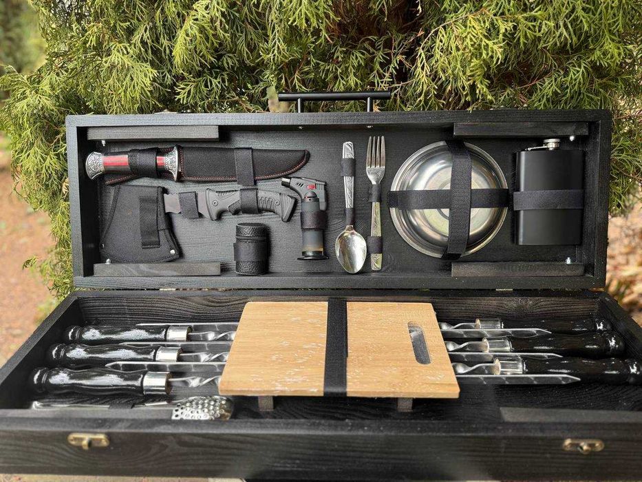 Набор шампуров для шашлыка в деревянном кейсе на подарок мужчине мужу