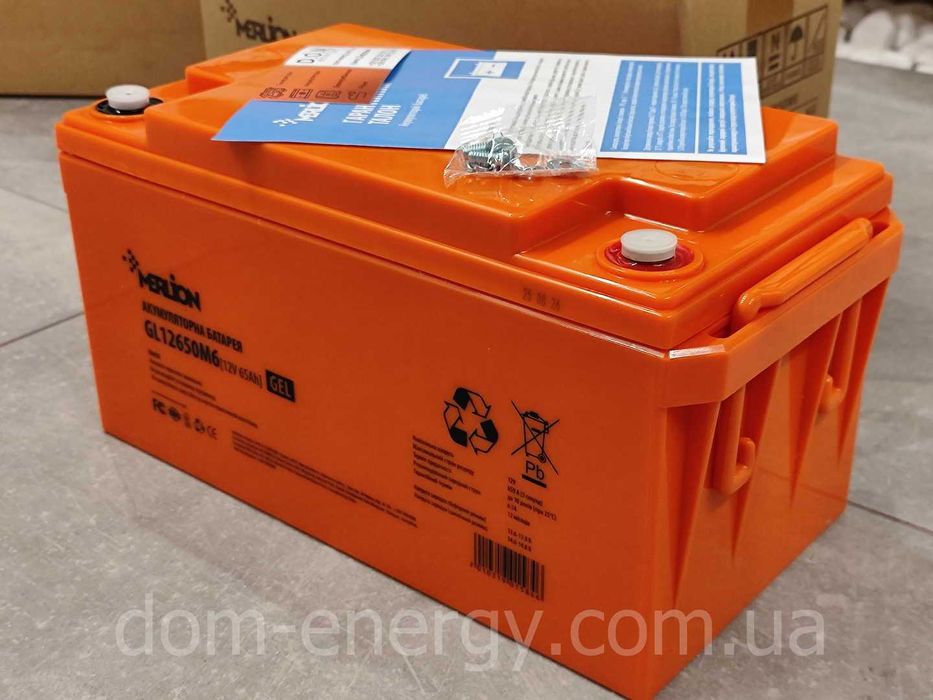 Акумулятор гелевий MERLION GL12650M6 12V В 65Ah Ач АКБ Батарея ИБП ДБЖ