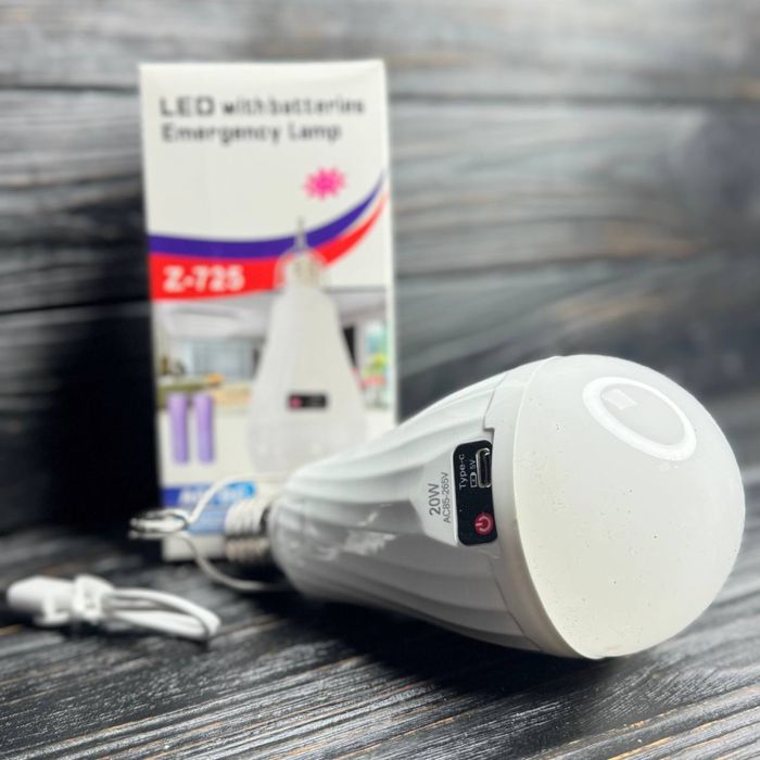 ‼️Аккумуляторна Лампочка 20W + зярядка тайп си Tipe-C 2 акб 18650‼️