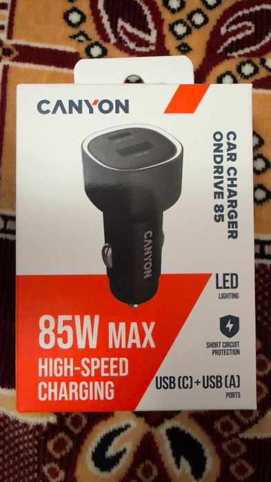 Автомобільний зарядний пристрій Canyon OnDrive 85 PD 85W USB-A+USB-C Black (CNE-CCABR8AC)
