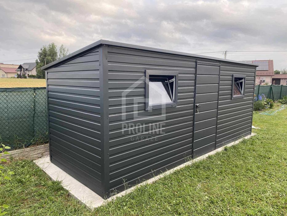 Schowek Domek Ogrodowy 5,5x2m drzwi 2x okno dach spad w tył PLG192