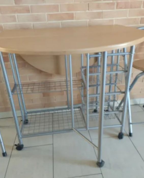 owalny, składany stół kuchenny na kółkach, pomocnik z blatem MDF i met