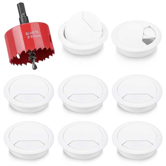 8 szt. przepust kablowy na biurko z otwornicą 60 mm otwór na kabel