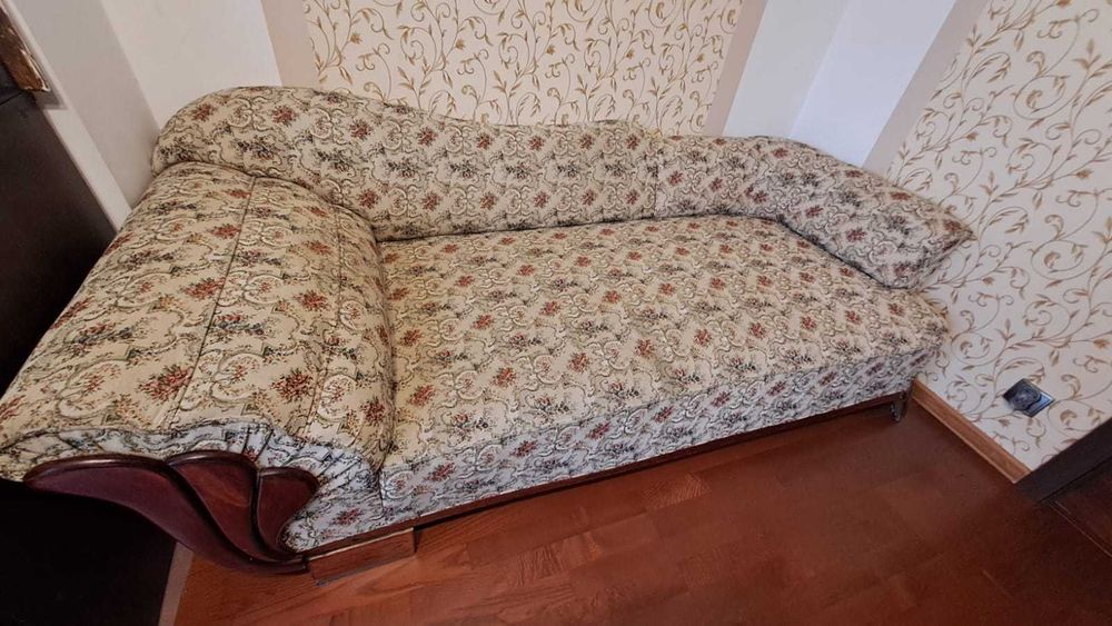 Unikat: Szezlong Art Deco po Renowacji |Trawa Morska| Żakard| Perełka