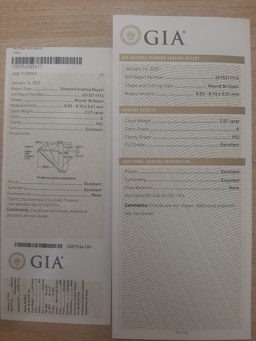 GIA  2.03 карат натуральный бриллиант,  золото.