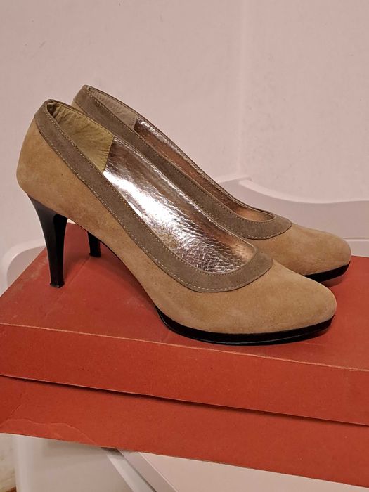 Bujak czółenka pantofle szpilki zamsz kawa z mlekiem 40