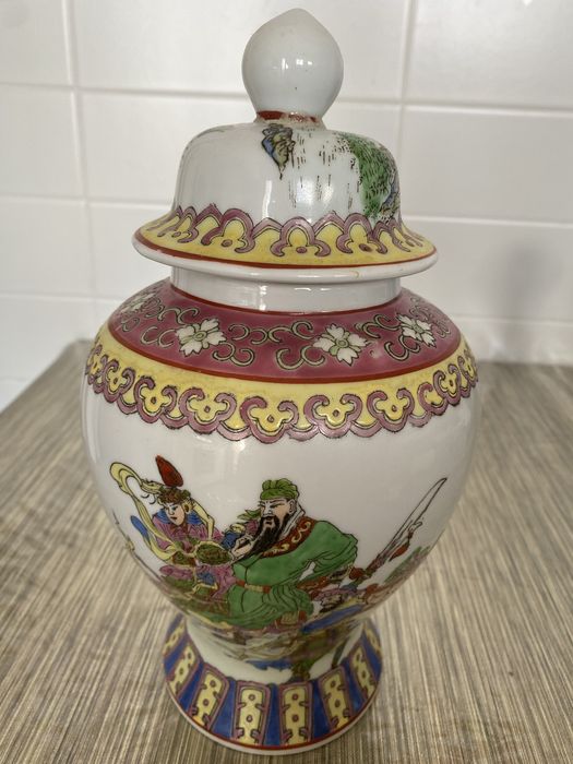 Jar with Chinese porcelain lid.