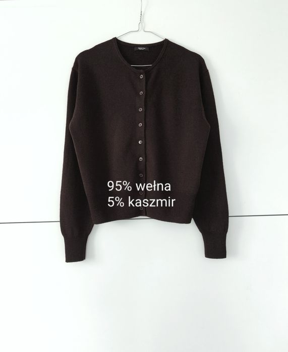 Kardigan Massimo dutti 36 S brązowy czekoladowy wełniany kaszmirowy na guziki