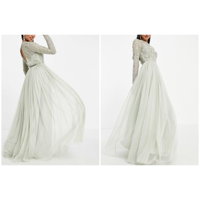 Szałwiowa sukienka maxi zdobiona cekinowa tiulowa m 38 asos L 40