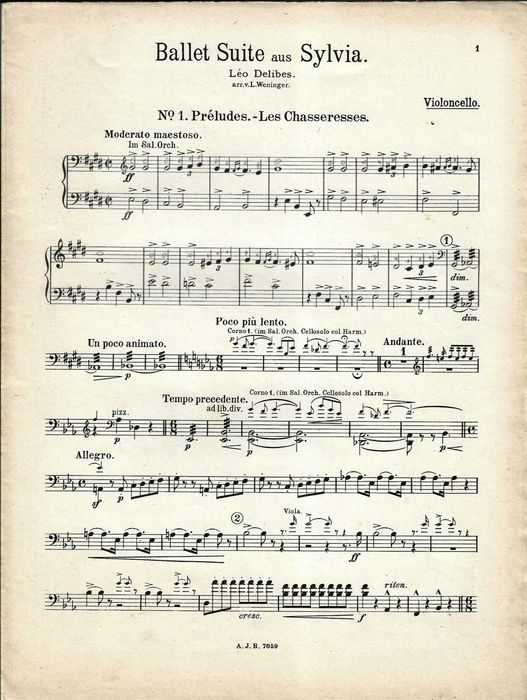 Sylvia - Leo Délibes - Partitura para Orquestra  do Prelúdio n.º 1 (Les Chassresses)