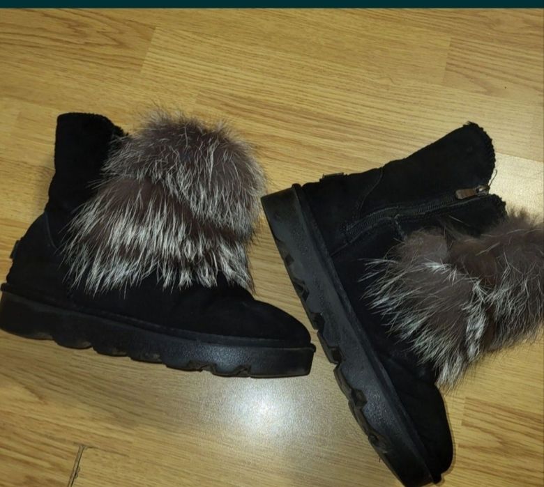 Сапоги угли валянки на меху замш натуральный мех чернобурка 40р