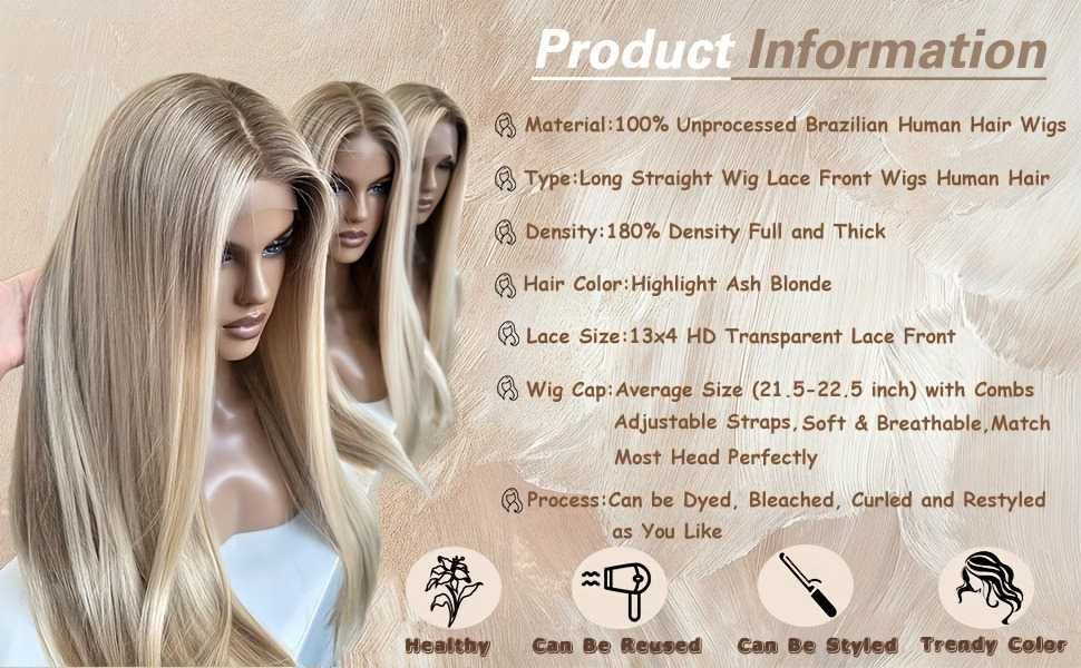 Peruka z Brazylijskich ludzkich włosów 100% naturalna Blond