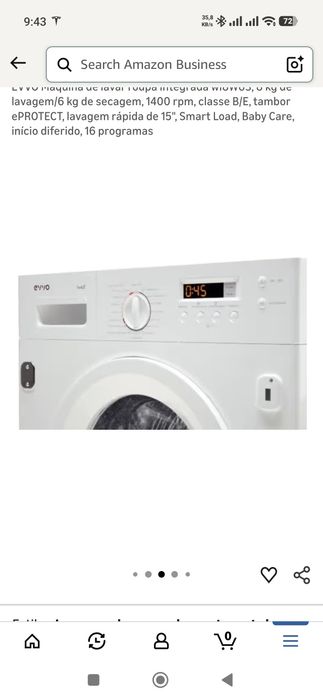 Maquina lavar secar EVVO encastre 8kg/6ks NOVA C/GARANTIA