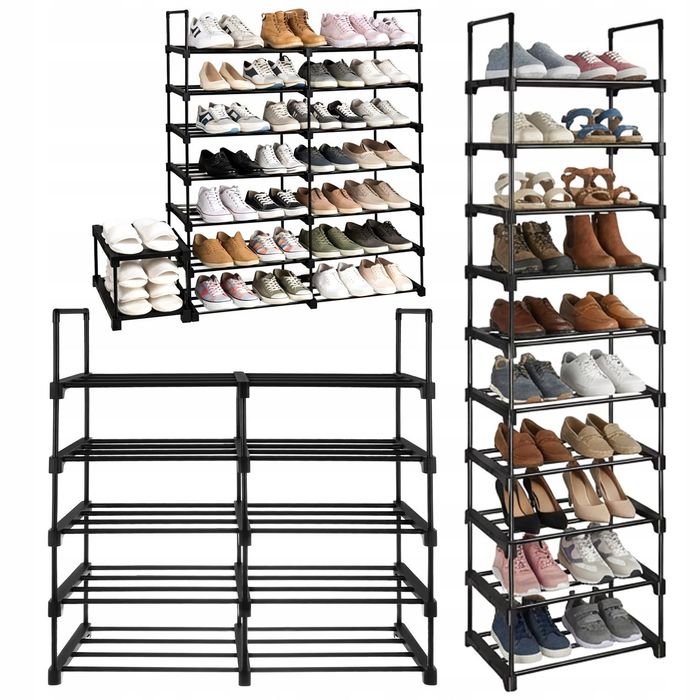 REGAŁ na buty 10 pięter 45x30x174cm czarny metalowy