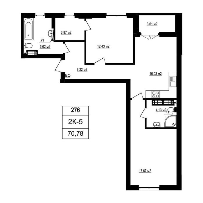 Велика двокімнатна квартира з гардеробною. ЖК "Щасливий Grand"