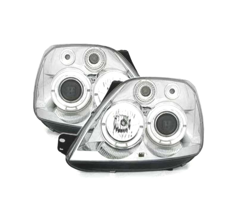 FARÓIS FRONTAIS ANGEL EYES FORD FIESTA MK6 FUNDO CROMADO