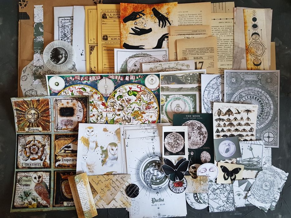 Вінтажний набір паперу на тему Астрології, Астрономія, Луна. Вінтаж. Д