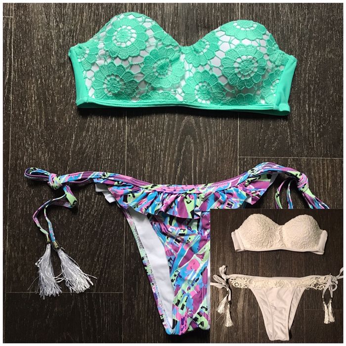 Купальник женский мята и белый ажур новинка s m р пуш ап push up