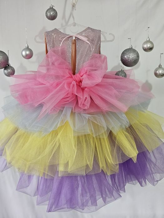 Сукня рожева фея пишна фатінова з бантом блискуча