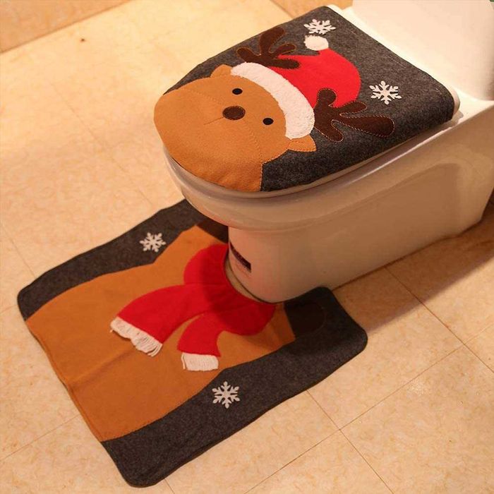 2 peças de decoração para assento de sanita e tapete de Natal