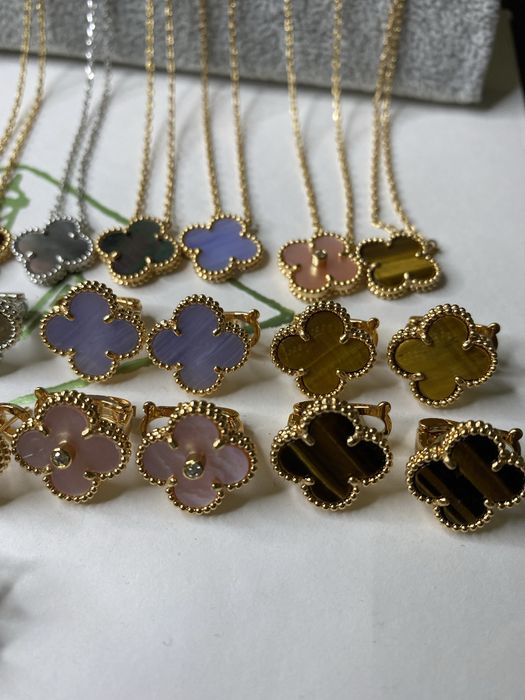 Комплект серьги и подвеска van cleef, vca , конюшина, ван клиф