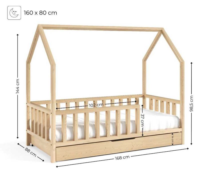 Łóżeczko domek ANTOŚ dla dzieci 160 x 80 cm! Drewno sosnowe!