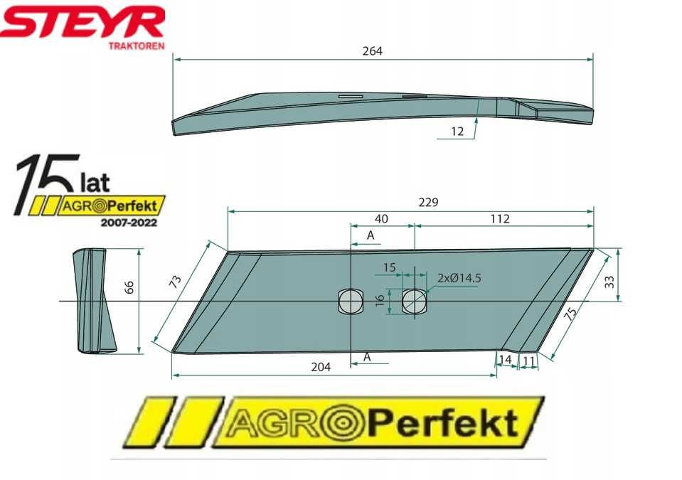 Dłuto nakładka pługa Pottinger prawa 67+53090F oraz lewa 67+63090F