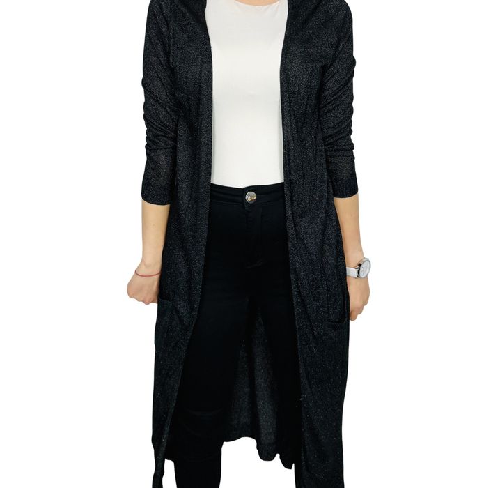 Czarny połyskujący długi kardigan XL 42 Dorothy Perkins