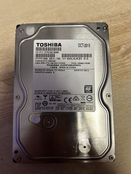 Жёсткий диск Toshiba 500 ГБ — идеальное состояние
